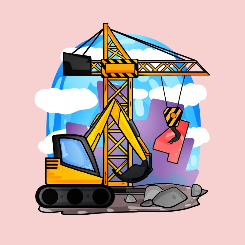 4th birthday 4 years crane construction site excavator boy