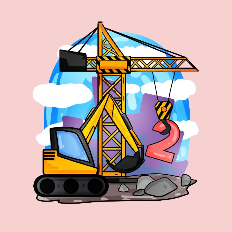 2nd birthday 2 years crane construction site excavator boy