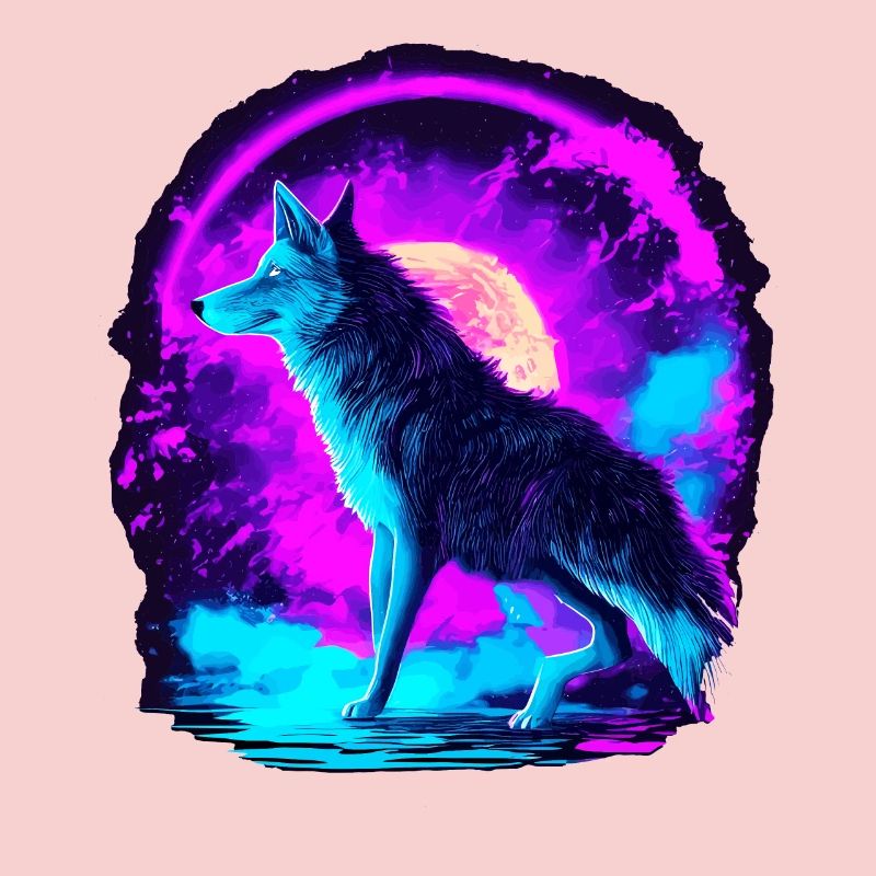 Wolf Neon Illustration Synthwave Art