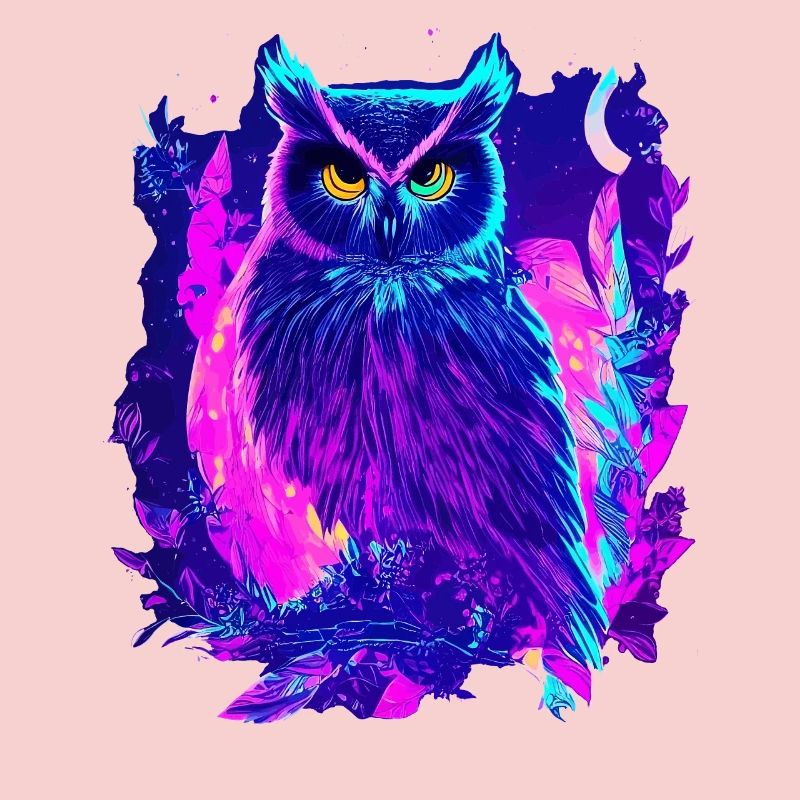 Neon Glowing Owl Synthwave