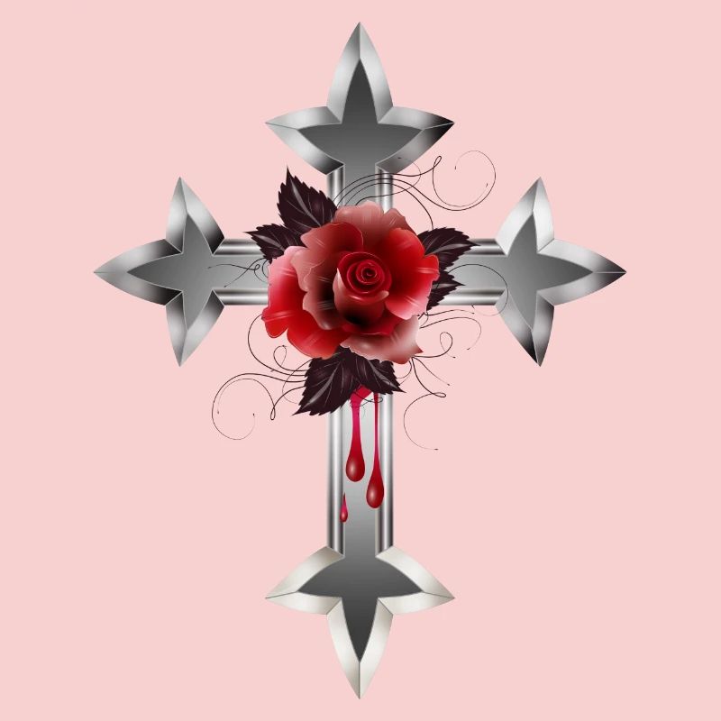 expressive gothic cross with red rose