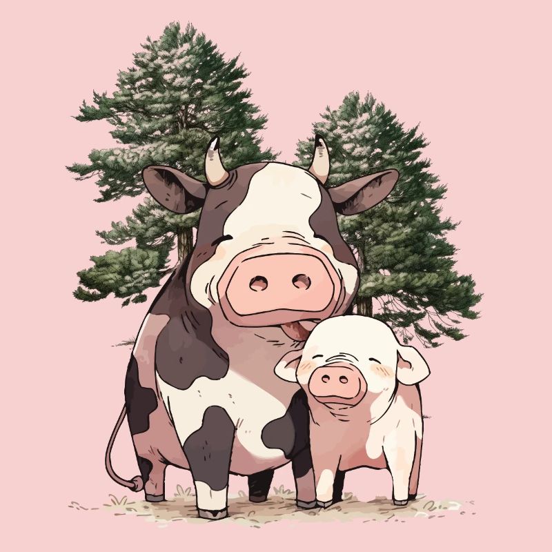 Amis Amitié Vache Cochon Animaux Ensemble