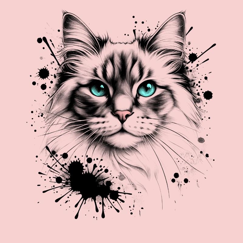 Chat mignon dans un design cool d’éclaboussures d’encre