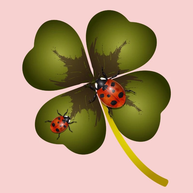 A four-leaf clover with two ladybugs