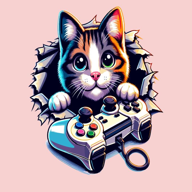 Cat Gamer with Controller
