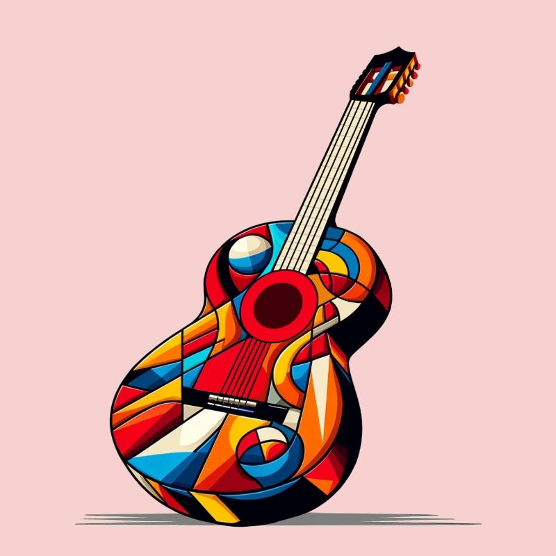 Multicolored Cubist Style Classical Guitar