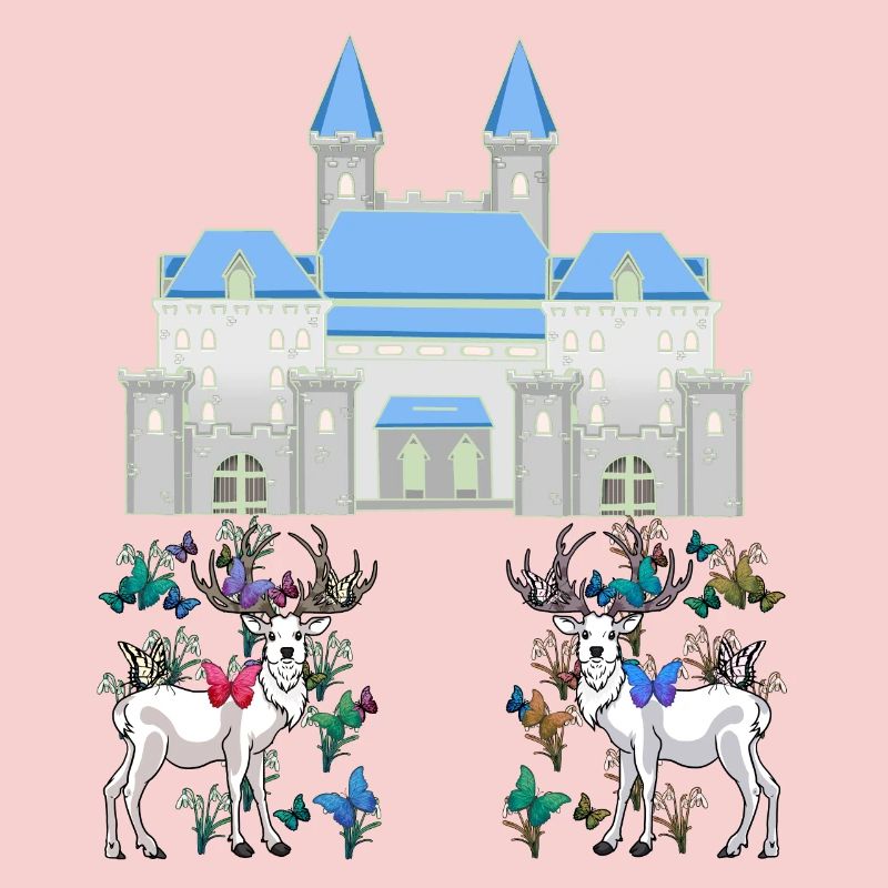 Schloss Märchen Hirsche Schmetterlinge Frühling