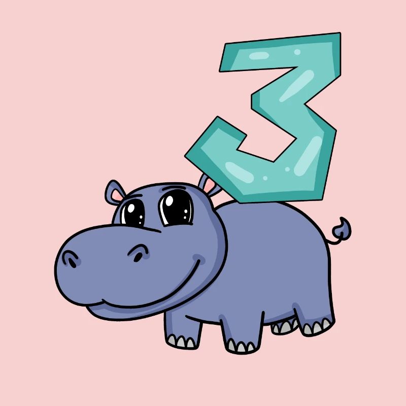 3rd Birthday Motif Hippopotamus - Three Years Old