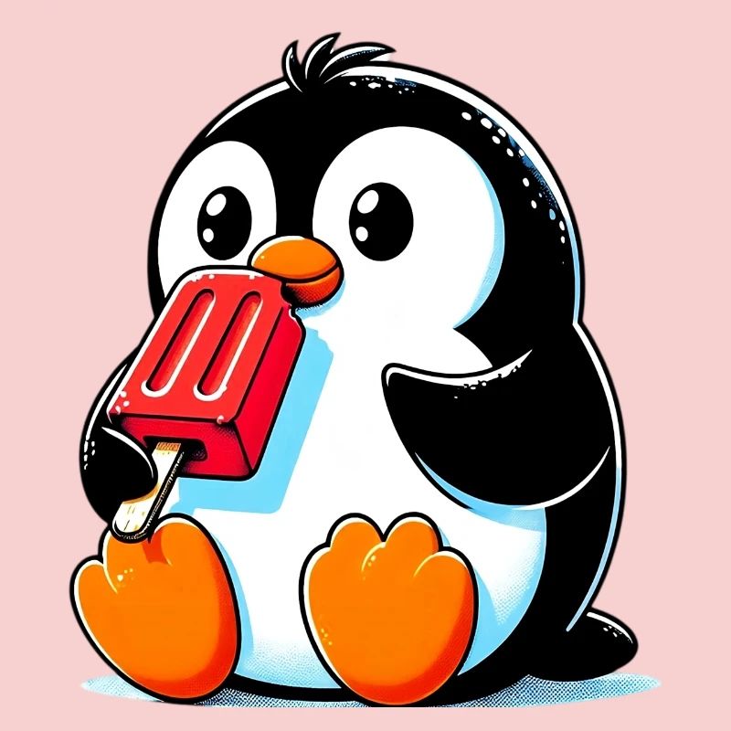 Penguin eats a popsicle