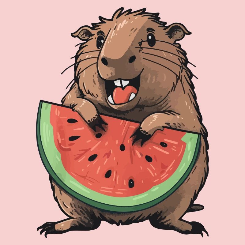 Capybara mangeant de la pastèque