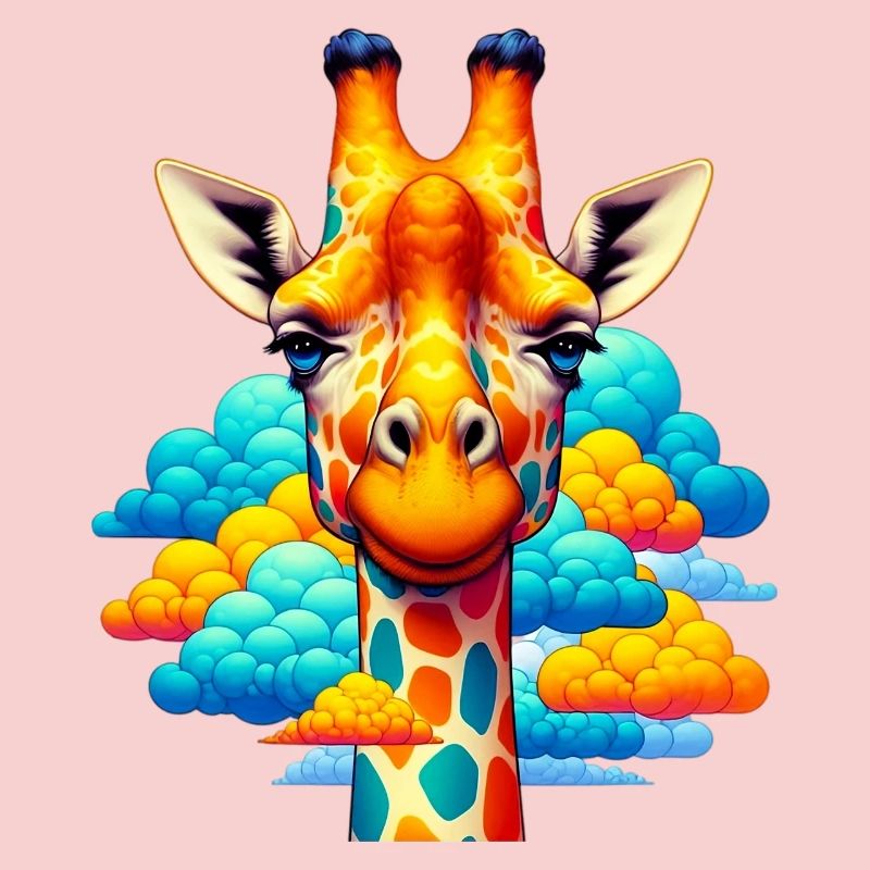 Giraffe with head in cloud clouds