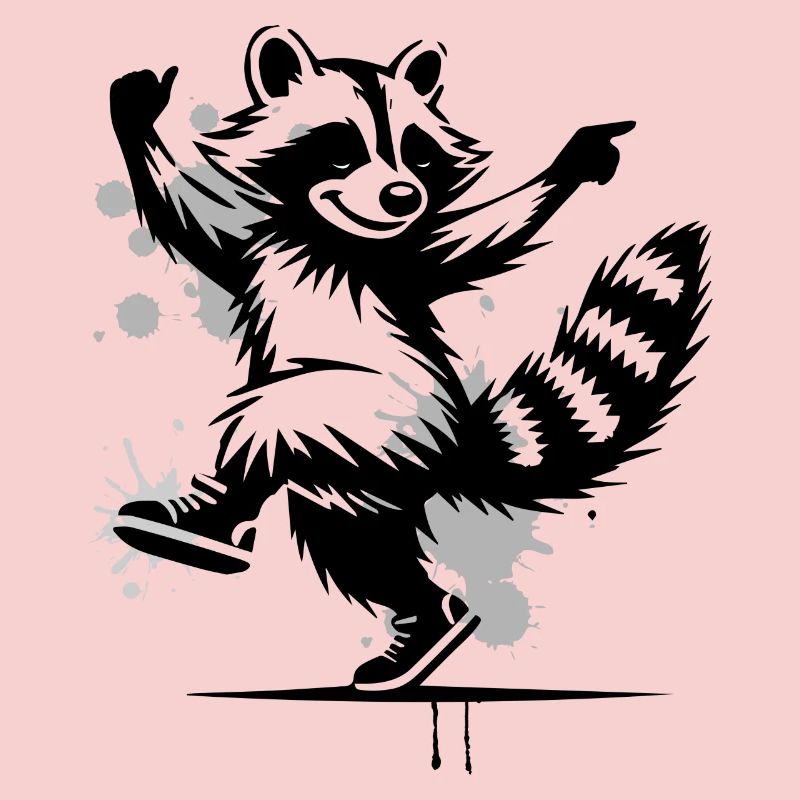 Dancing raccoon in stencil style