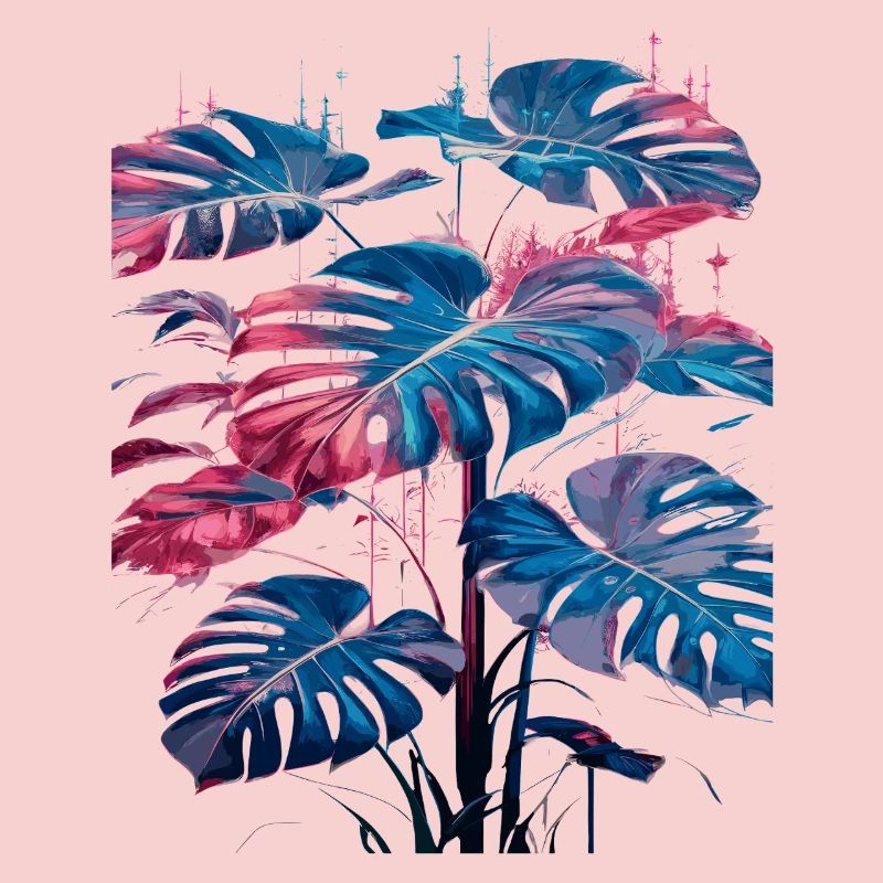 Retro Monstera Pflanze Neon Synthwave