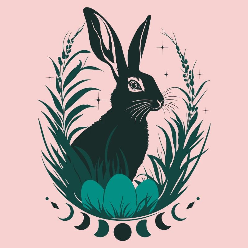 Lapin Ostara avec phases de lune Wicca Design