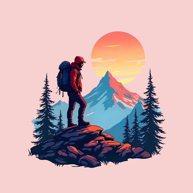 Hiker Mountains Sunset