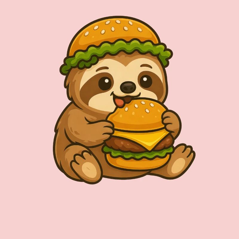 Cute Sloth Hamburger Cheeseburger Whimsical