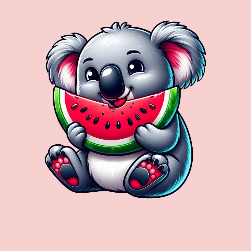 Mignon Koala avec Dessin animé d’été pastèque