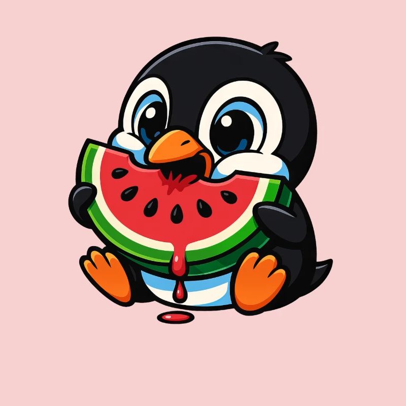 pingouin mignon pastèque fruit d’été dessin animé