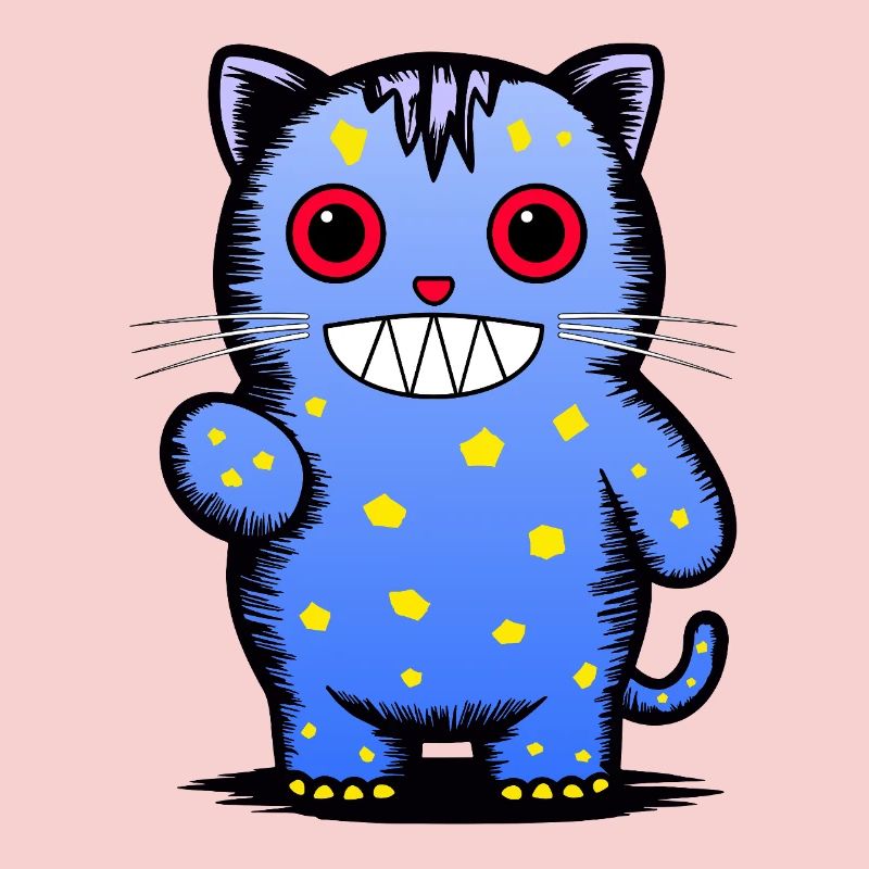 Verspielter blauer Katzen-Charakter mit Sternen