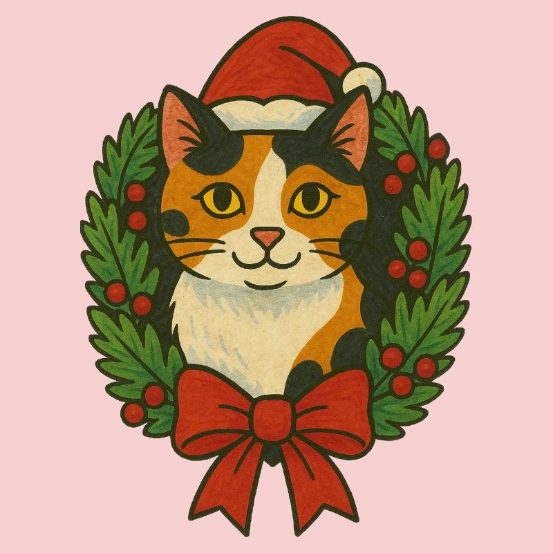 Chat calico dans une couronne de Noël