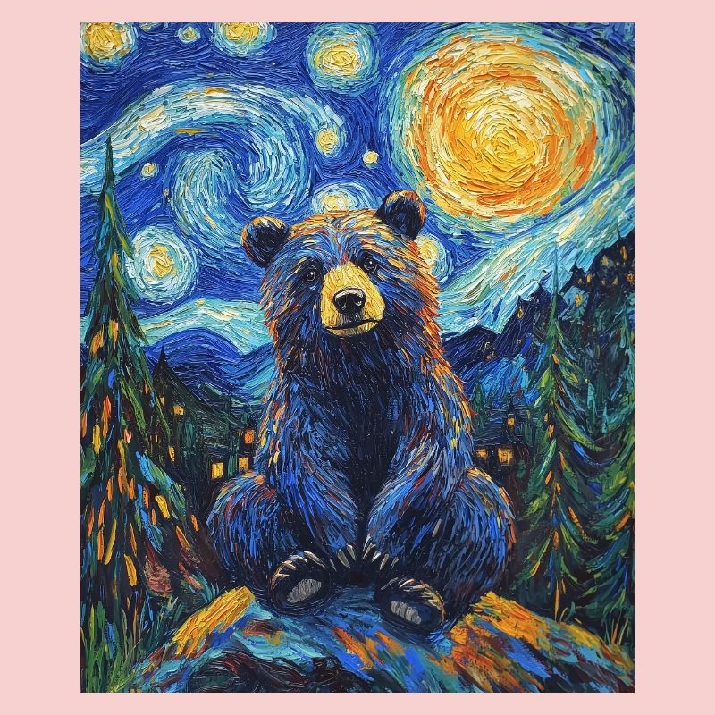 Bär Bären Van Gogh Style Starry Night