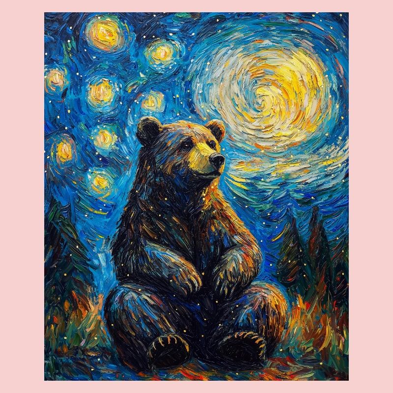 Bear Bears Van Gogh Style Starry Night