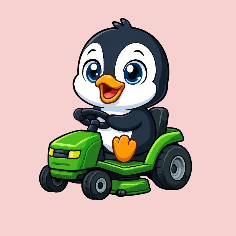Dessin animé mignon de jardinage de tondeuse à gazon de pingouin