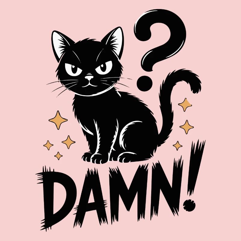 Mystical Black Cat with Question Mark