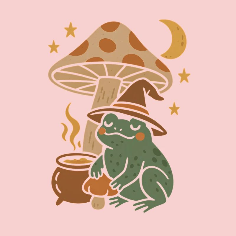 Fairytale magic toad with mushroom &amp; moon