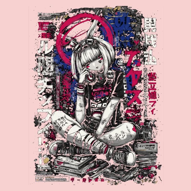 Cyberpunk Mädchen mit Graffiti-Design