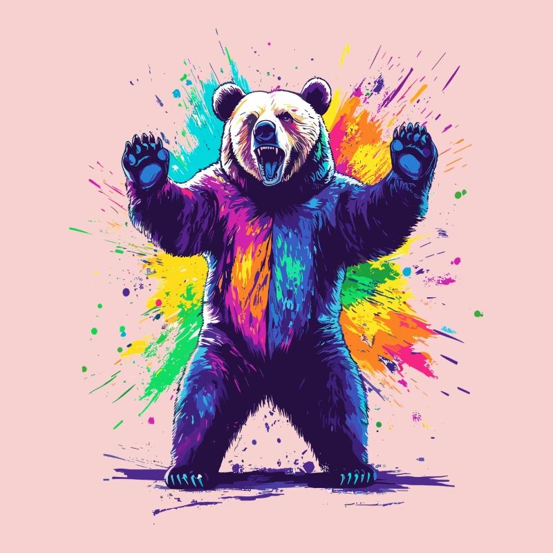 Ours avec une explosion de couleurs colorées