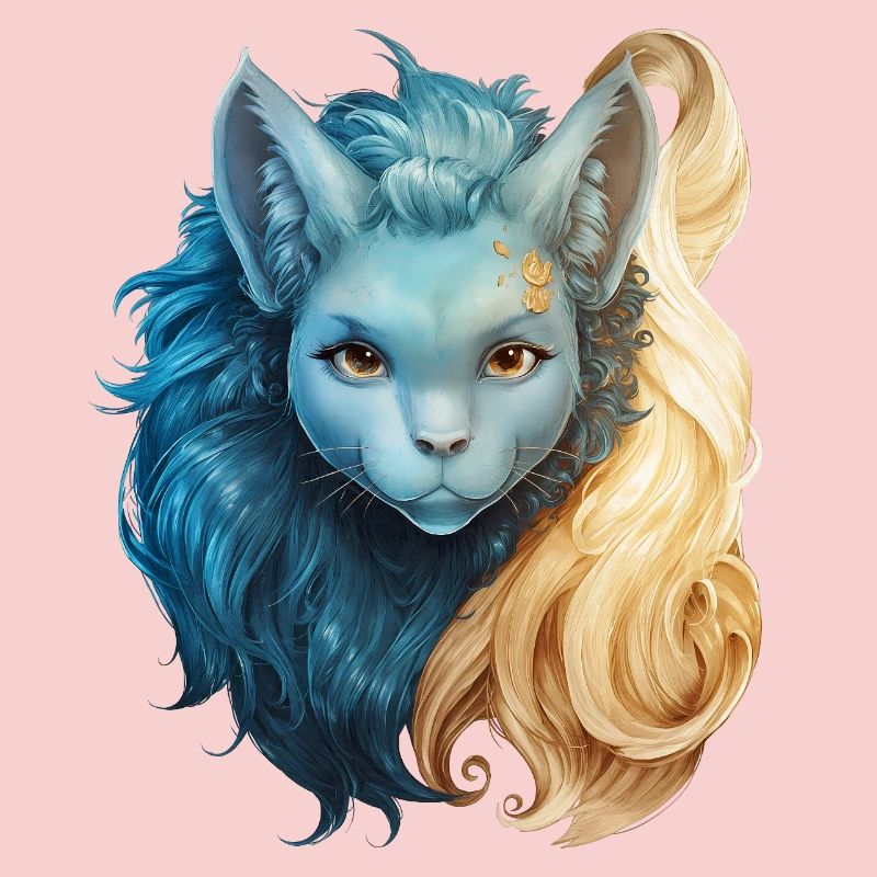 Mystical cat creature with two-tone mane