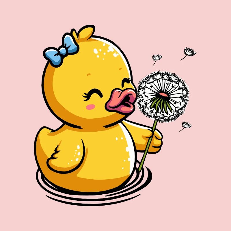 Chick with dandelion and bow