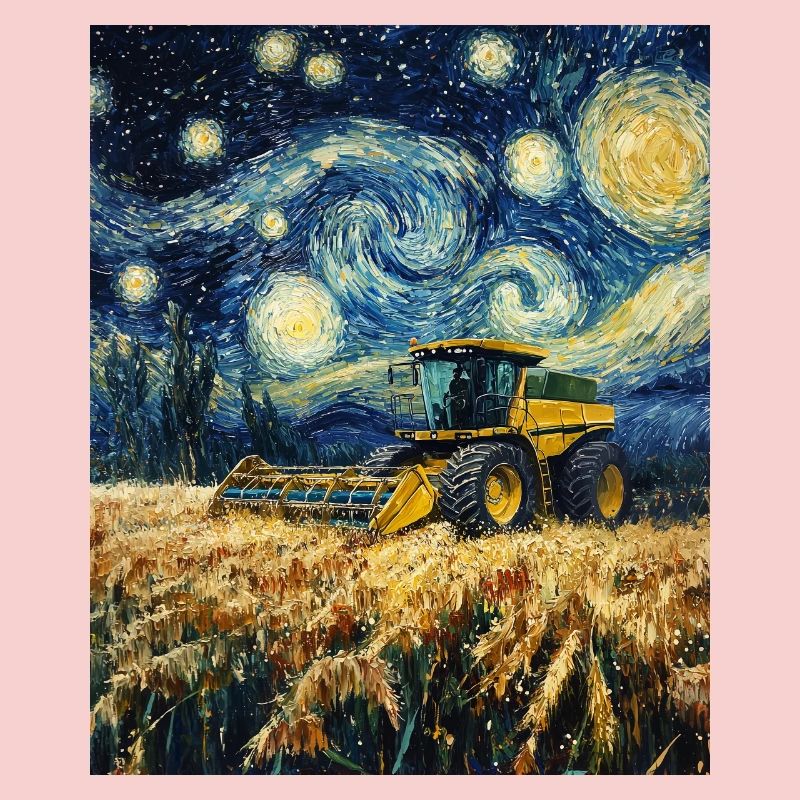 moissonneuse-batteuse fermier style van gogh étoilé