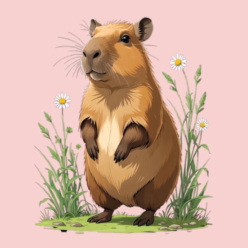 Capybara dans le champ de fleurs Marguerite