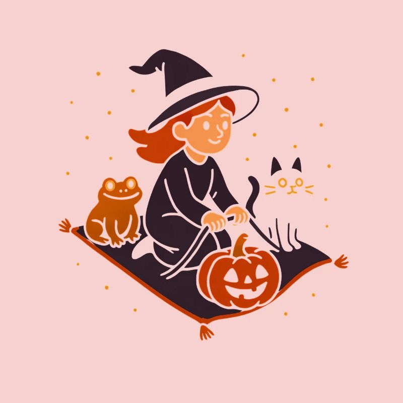 Vol de citrouille avec sorcière et chat