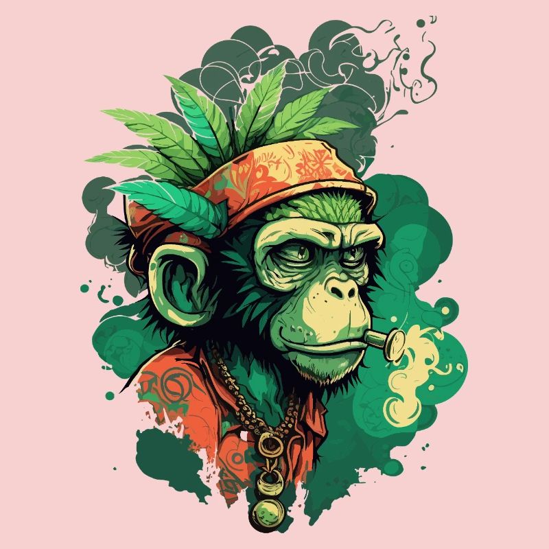 Tête de gorille verte avec ruban de feuille