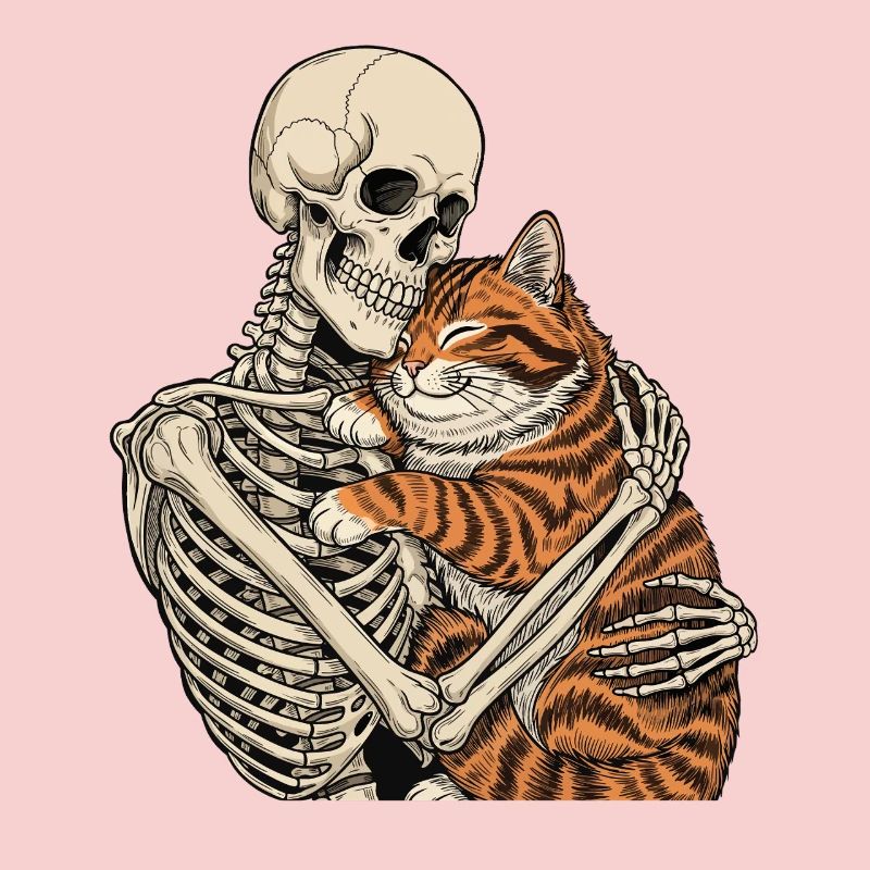 Skeleton Hugging Cat — Spooky Cat Skeleton Cuddle