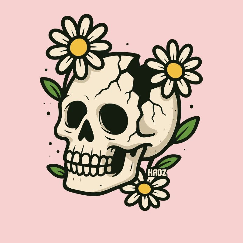 Crâne avec couronne de fleurs