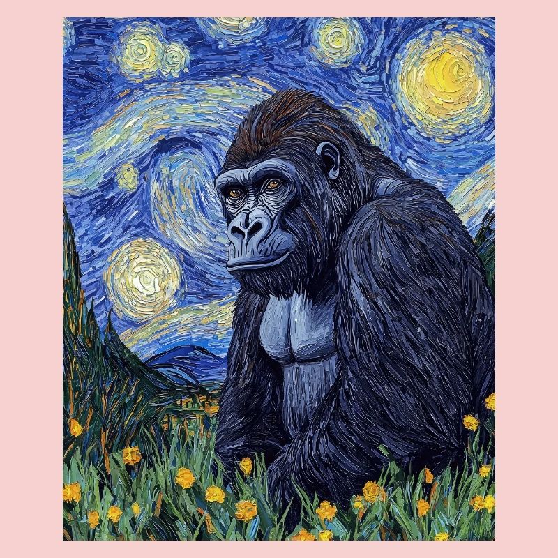 Gorilla Gorillas Monkey Van Gogh Style Starry Night
