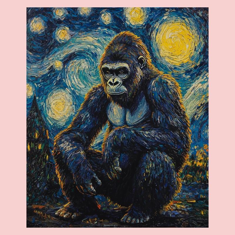 Gorilla Gorillas Monkey Van Gogh Style Starry Night