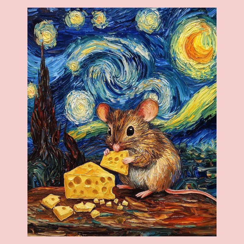 Mouse Eats Cheese Van Gogh Style Starry Night