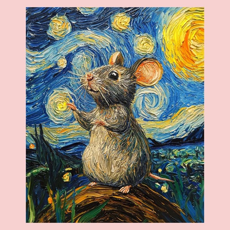 Mouse Eats Cheese Van Gogh Style Starry Night