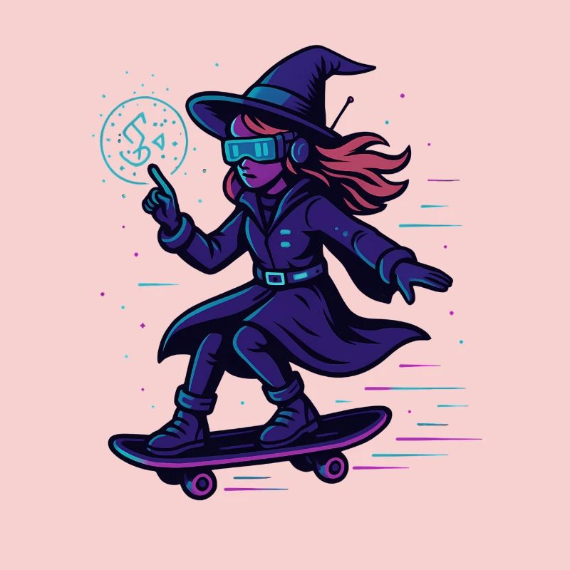 Neon witch on the skateboard