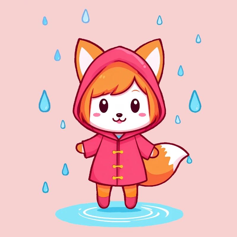 Petit renard chibi en imperméable