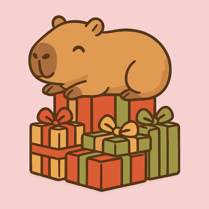 ✨ Schlafendes Capybara auf Weihnachtsgeschenken