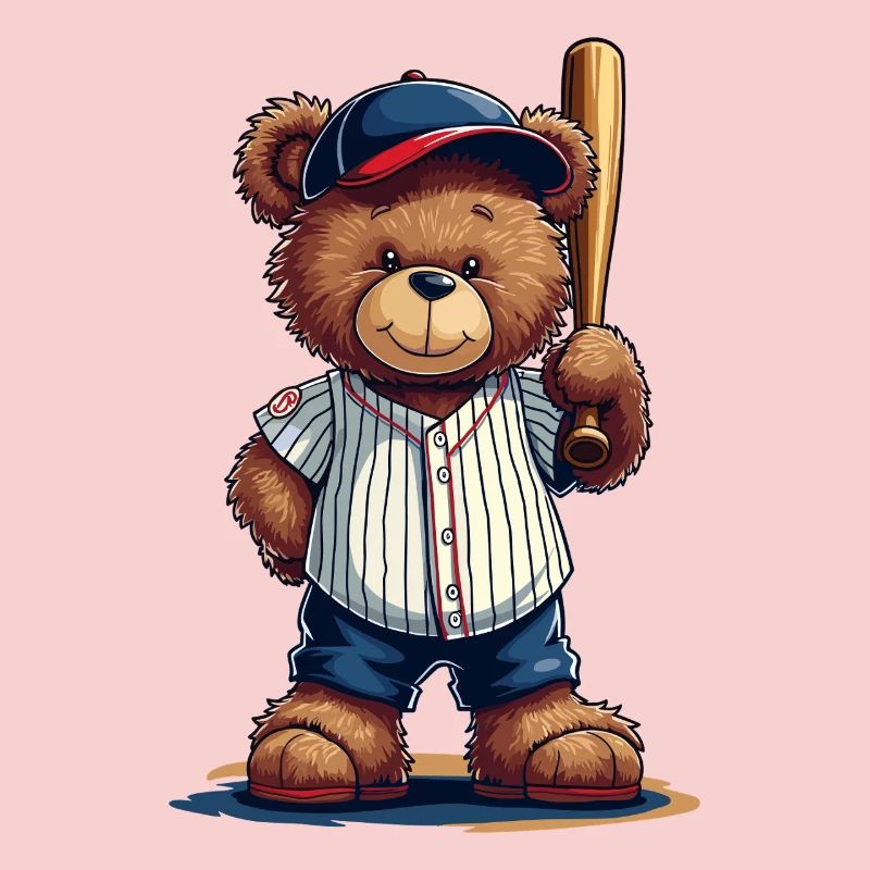 Teddy bear baseball hero on bat