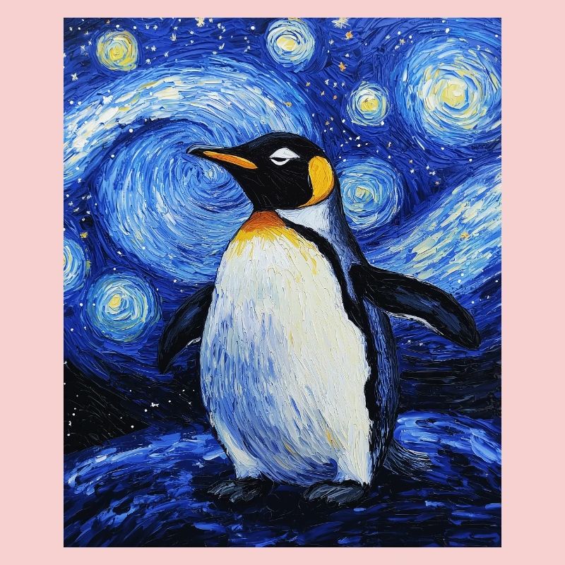 Penguin Bird Van Gogh Style Starry Night
