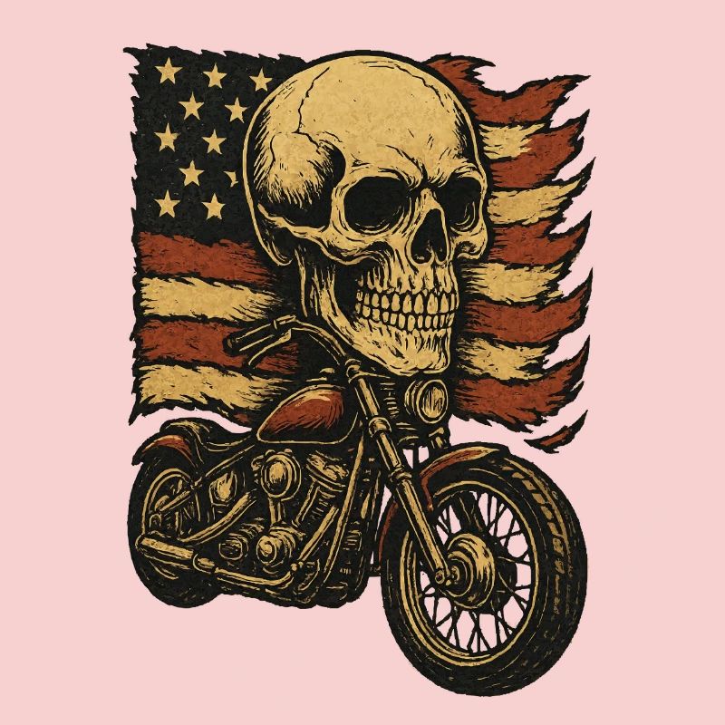 Moto skeleton devant le drapeau américain