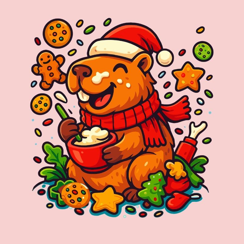 Capybara prépare des biscuits de Noël – Motif de Noël